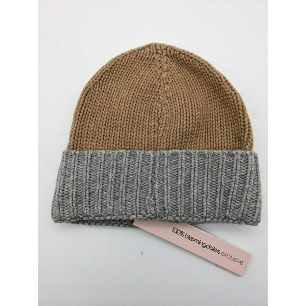AQUA Women's Gray & Brown Beanie - 100% Bloomingdale's Exclusive NWT